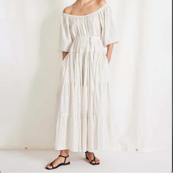 Apiece Apart Dresses & Skirts - Apiece Apart Tilton Tiered Maxi Dress White Metallic Stripes Womens Size XL $435